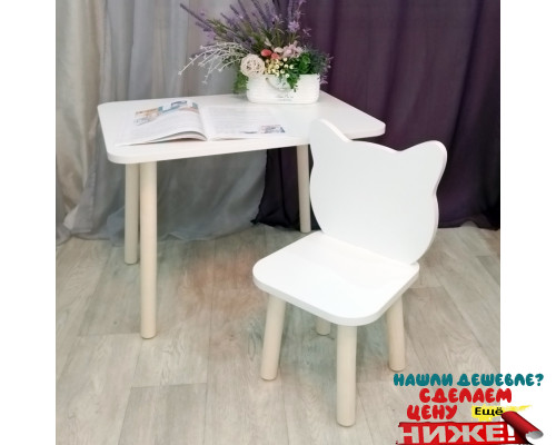 Комплект детской мебели столик и стульчик для детей "Котик". (Столешница травмобезопасные углы 70*50 см). Цвет белый с натуральным . Арт. KN7050W+MD-27-VN в Минске