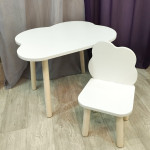 Комплект мебели. Детские стульчик и столик Облачко круглые ножки . Столик (столешница 70*50). Цвет белый с натуральным. Арт. KN7050-ON+LD-27-ON