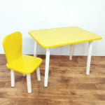 Столик для детей прямоугольный круглые ножки и стульчик классика для детей. (Столешница травмобезопасные углы 70*50 см). Цвет желтый с натуральным . Арт. KN7050-E+LD-27-EN