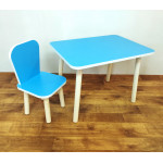 Комплект мебели для детей столик прямоугольный и стульчик классика для детей. (Столешница травмобезопасные углы 70*50 см). Цвет голубой с натуральным . Арт. KN7050-B+LD-27-BN