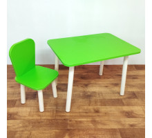 Стол для детей прямоугольный круглые ножки и стульчик Классика для детей. (Столешница травмобезопасные углы 70*50 см). Цвет салатовый с натуральным . Арт. KN7050-G+LD-27-GN