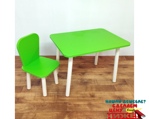 Стол для детей прямоугольный круглые ножки и стульчик Классика для детей. (Столешница травмобезопасные углы 70*50 см). Цвет салатовый с натуральным . Арт. KN7050-G+LD-27-GN в Минске
