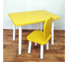 Детский столик и стул Классика для детей. (Столешница травмобезопасные углы 70*50 см). Цвет желтый белые ножки. Арт. KNW7050E+LD-27-EO
