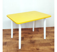 Детский стол прямоугольный для детей. (Столешница травмобезопасные углы 70*50 см). Цвет желтый белые ножки. Арт. KNW7050E