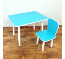 Комплект детский стол и стул Классика для детей. (Столешница травмобезопасные углы 70*50 см). Цвет голубой белые ножки. Арт. KNW7050B+LD-27-BO