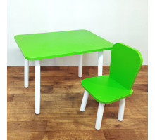 Стол и стул комплект мебели Классика для детей. (Столешница травмобезопасные углы 70*50 см). Цвет салатовый белые ножки. Арт. KNW7050G+LD-27-GO