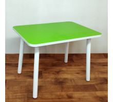 Прямоугольный столик для детей столешница 70*50 см. Цвет салатовый белая кромка, ножки белые. Арт. KNW7050WG