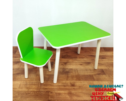 Комплект мебели для детей прямоугольный стол и стульчик Классика для детей. (Столешница травмобезопасные углы 70*50 см). Цвет салатовый белая кромка,ножки не окрашены. Арт. KN7050-GW+LD-27-GWN в Минске