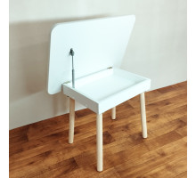 Детский столик прямоугольный с местом для хранения (Столешница травмобезопасные углы 70*50 см). Цвет белый с натуральным Арт. KSJN7050-W