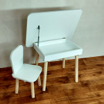 Комплект детский стол с местом для хранения и стул Классика. (Столешница травмобезопасные углы 70*50 см). Цвет белый с натуральными ножками. Арт. KSJN7050-W+LD-27-KN