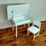 Столик с местом для хранения и детский стульчик. (Столешница травмобезопасные углы 70*50 см). Цвет белый с натуральными ножками. Арт. KSJN7050-W+SN-27