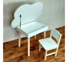 Комплект детский деревянный стол облачко с местом для хранения и стул. (Столешница травмобезопасные углы 70*50 см). Цвет белый с натуральным. Арт. KSJN7050-OW+SN-27