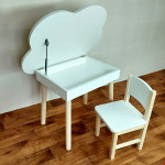 Комплект детский деревянный стол облачко с местом для хранения и стул. (Столешница травмобезопасные углы 70*50 см). Цвет белый с натуральным. Арт. KSJN7050-OW+SN-27