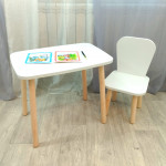 Детский стол и стул. Столешница ламинированная 60*40 см. Цвет белый с натуральным . Арт. KN6040W+LD-27-KN
