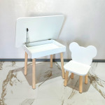 Детский стол с местом для хранения и стул Мишка. (Столешница 70*50 см). Цвет белый с натуральными ножками. Арт. KSJN7050-W+MD-27-MN